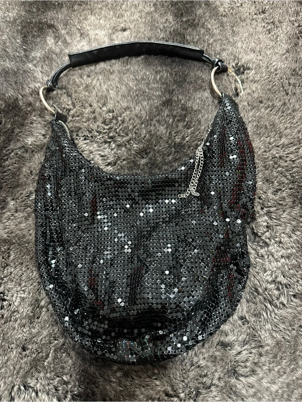 Y2K BEBE Black Metal Mesh Crescent Small Hobo Bag Mcbling Clubbing Bachlorette